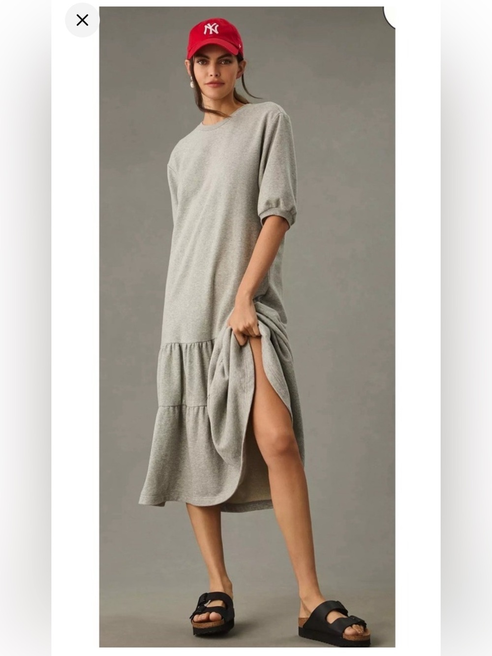 Anthropologie Daily Practice Grey Tiered Midi Sweatshirt Dress - Picture 3 of 10